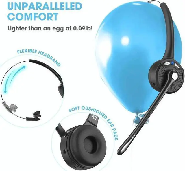 Alt view image 2 of 5 - Bluetooth Headset with Microphone,KEHIPI Noise Canceling Wireless On Ear Headphones, Bluetooth Headphones with Mic Charging Base, Phone Headset Mute Button for Laptop, Skype, Call Centers, Office, Tru