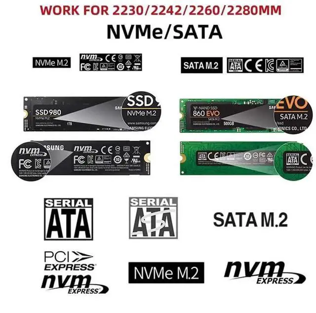Alt view image 3 of 7 - JAENFONG M.2 NVME SATA SSD Enclosure Adapter, 10Gbps Aluminum USB 3.1 Gen 2 Type C External Enclosure for M.2 NVMe PCIE & SATA M-Key / B+M Connectors SSDs of Sizes 2230 2242 2260 2280d
