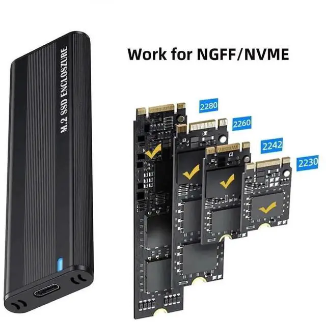 Alt view image 2 of 7 - JAENFONG M.2 NVME SATA SSD Enclosure Adapter, 10Gbps Aluminum USB 3.1 Gen 2 Type C External Enclosure for M.2 NVMe PCIE & SATA M-Key / B+M Connectors SSDs of Sizes 2230 2242 2260 2280d