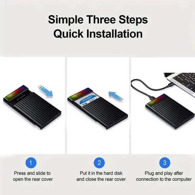 Alt view image 3 of 7 - JAENFONG 2.5" External Hard Drive Enclosure with RGB Light USB 3.2 to SATA III Adapter Supports 2.5 Inch SSD/HDD Box for 9.5mm 7mm Hard Disk Case Compatible with To-sh-iba S-a-m-s-u-n-g WD, Xbox PC TV