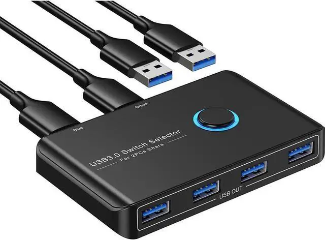 Main image of JAENFONG USB 3.0 Selector KVM Switch for 2 Computers Sharing 4 USB Devices Peripheral Switcher Box Hub for Mouse, Keyboard, Scanner, Printer; for Mac/Windows/Linux; 2 Pack USB Cable Included