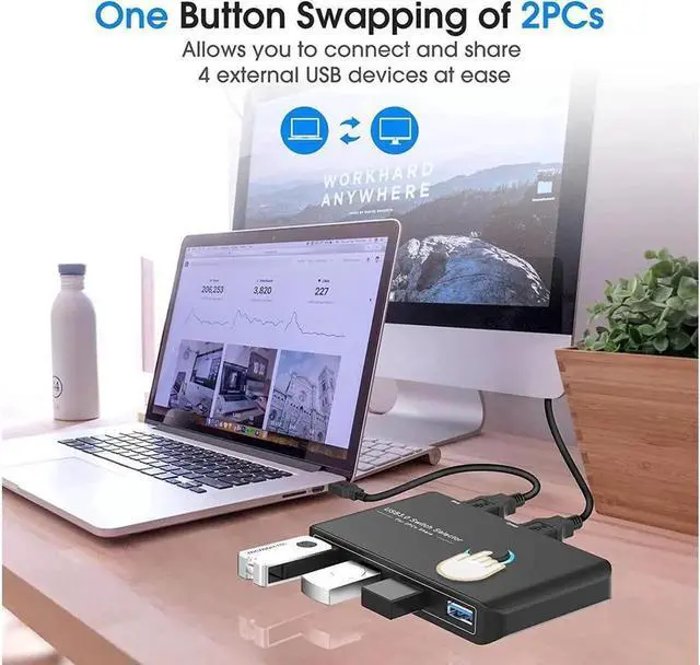 Alt view image 5 of 6 - JAENFONG USB 3.0 Selector KVM Switch for 2 Computers Sharing 4 USB Devices Peripheral Switcher Box Hub for Mouse, Keyboard, Scanner, Printer; for Mac/Windows/Linux; 2 Pack USB Cable Included