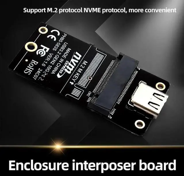 Alt view image 4 of 4 - NVME M.2 To Type-C SSD Case Converter Board HDD Enclosure Interposer Board JMS583 Chip USB3.2 10Gbps for 2230 2242 2260 2280 SSD