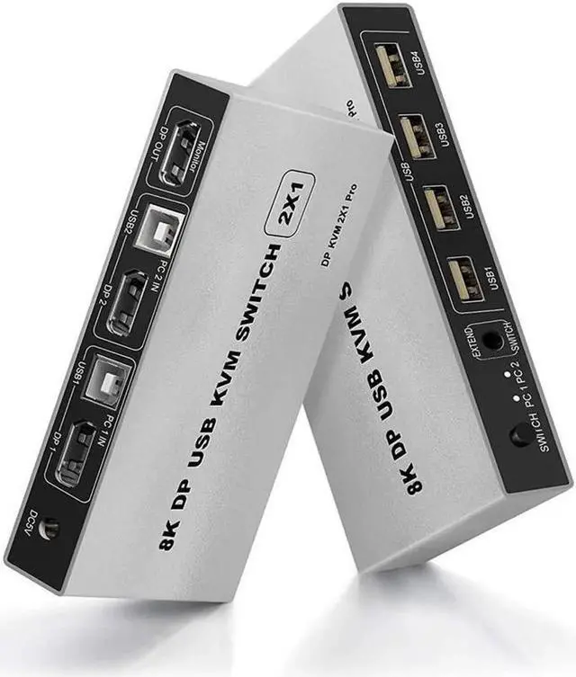 Main image of JAENFONG 8K DisplayPort KVM Switch 2 Port USB and DP Switch for 2 Computers Share Keyboard Mouse Printer Monitor for Laptop,PC,Xbox HDTV