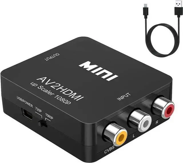 Main image of JAENFONG RCA to HDMI Converter, 1080P AV to HDMI RCA Composite CVBS Video Audio Converter Adapter Supporting PAL/NTSC for Xbox/PS2/Wii/SNES/N64/VHS/VCR/DVD (Black)