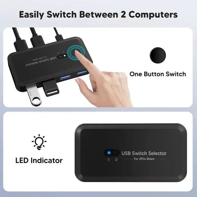 Alt view image 4 of 6 - JAENFONG USB 3.0 Switch selector, KVM Switch hub Adapter, 2 Computers Sharing 4 Devices, Applicable to Various USB Devices, Compatible with Multiple Systems