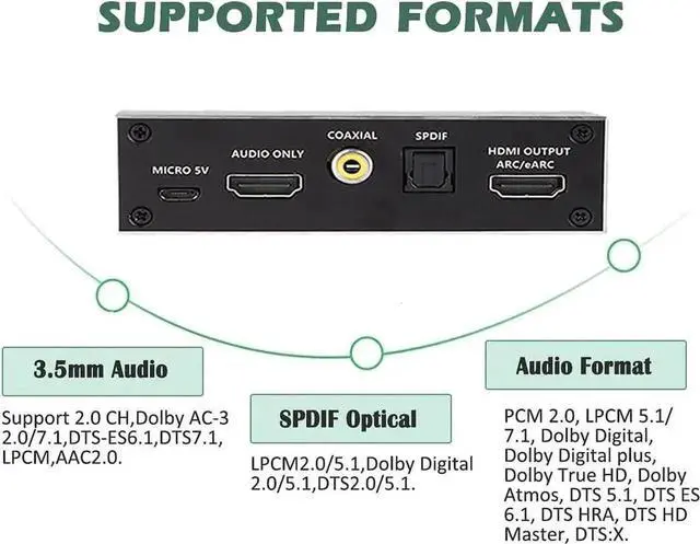 Alt view image 3 of 7 - JAENFONG 4K HDMI Audio Extractor Splitter,HDMI to HDMI + Optical Toslink SPDIF + 3.5mm Audio Jack + Coaxial + 7.1Ch HDMI Audio Support ARC and eARC Function