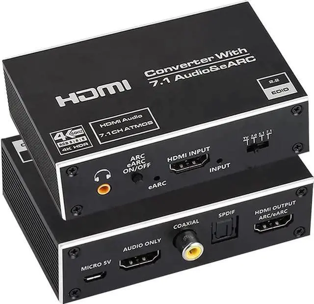 Main image of JAENFONG 4K HDMI Audio Extractor Splitter,HDMI to HDMI + Optical Toslink SPDIF + 3.5mm Audio Jack + Coaxial + 7.1Ch HDMI Audio Support ARC and eARC Function