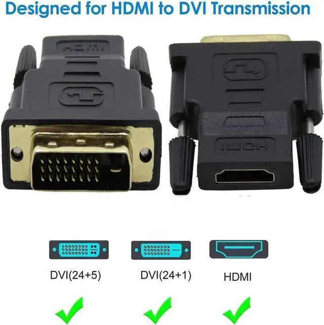 Alt view image 5 of 7 - JAENFONG DVI to HDMI Adapter, Hannord Bidirectional DVI (DVI-D) to HDMI 1080P Male to Female Converter with Gold-Plated Cord 2 Pack (Black)