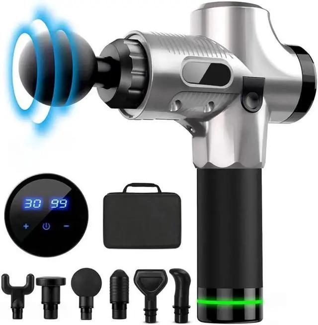 Main image of JAENFONG Massage Gun Muscle Massager Deep Tissue Percussion Massager Cordless 30 Speed Level Professional Handheld Electric Body Massager Sports Drill with 6 Heads Helps Relieve Muscle Soreness Silver