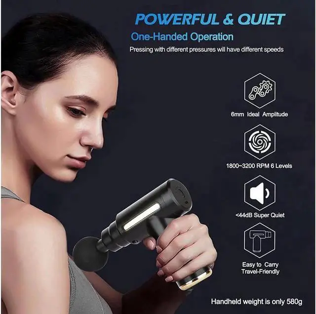 Alt view image 4 of 7 - JAENFONG Mini Massage Gun, Handheld Muscle Deep Tissue Massager Percussion Type-C Charging with 6 Speeds & 4 Masage Heads for Back, Body, Sport Muscle Pain Relief Recovery