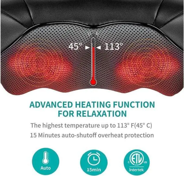 Alt view image 6 of 7 - JAENFONG Shiatsu Neck and Back Massager with Soothing Heat, Electric Deep Tissue 3D Kneading Massage Pillow for Shoulder, Leg, Body Muscle Pain Relief, Home, Office, and Car Use