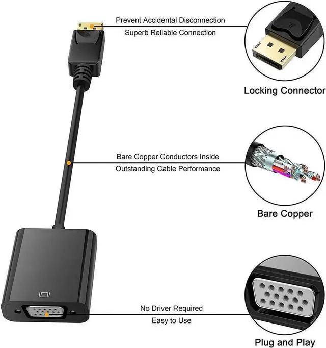 Alt view image 7 of 7 - JAENFONG HDMI to VGA, Gold-Plated HDMI to VGA Adapter (Male to Female) for Computer, Desktop, Laptop, PC, Monitor, Projector, HDTV, Chromebook, Raspberry Pi, Roku, Xbox and More - Black