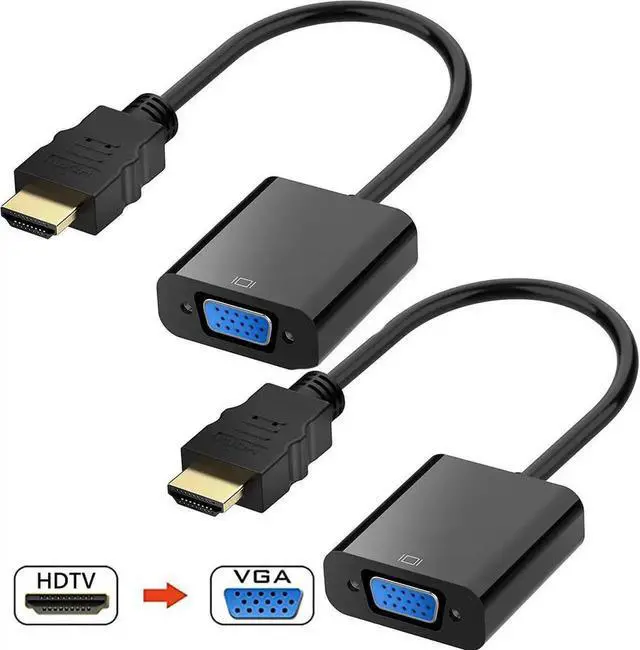 Main image of JAENFONG 2Pcs HDMI to VGA,Gold-Plated HDMI to VGA Adapter (Male to Female) for Computer, Desktop, Laptop, PC, Monitor, Projector, HDTV, Chromebook, Raspberry Pi, Roku, Xbox and More - Black