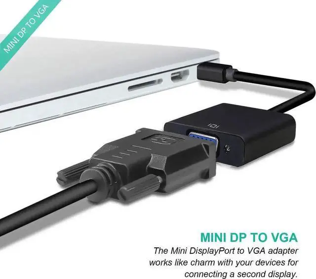 Alt view image 2 of 7 - JAENFONG Mini DisplayPort to VGA, Mini DP Display Port to VGA (Thunderbolt Compatible) Gold Plated Male to Female Adapter 1080P Converter Compatible for ThinkPad SurfacePro PC, Black