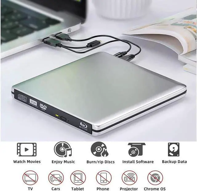 Alt view image 6 of 7 - External Blu-ray DVD Drive, USB 3.0 and Type-C Blu-ray CD DVD Burner 3D Slim Optical Blu-ray Disc DVD Drive, DVD/BD Player Read/Write Portable Blu Ray Drive Compatible with/Win7/Win8/Win10/ Mac