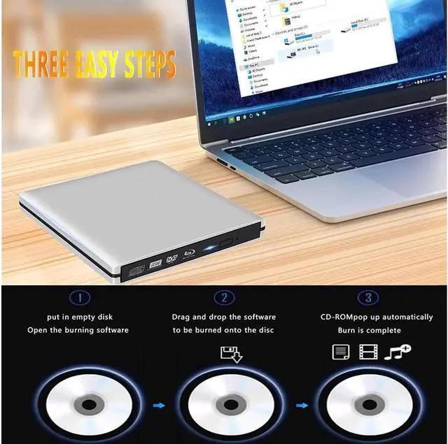 Alt view image 5 of 7 - External Blu-ray DVD Drive, USB 3.0 and Type-C Blu-ray CD DVD Burner 3D Slim Optical Blu-ray Disc DVD Drive, DVD/BD Player Read/Write Portable Blu Ray Drive Compatible with/Win7/Win8/Win10/ Mac