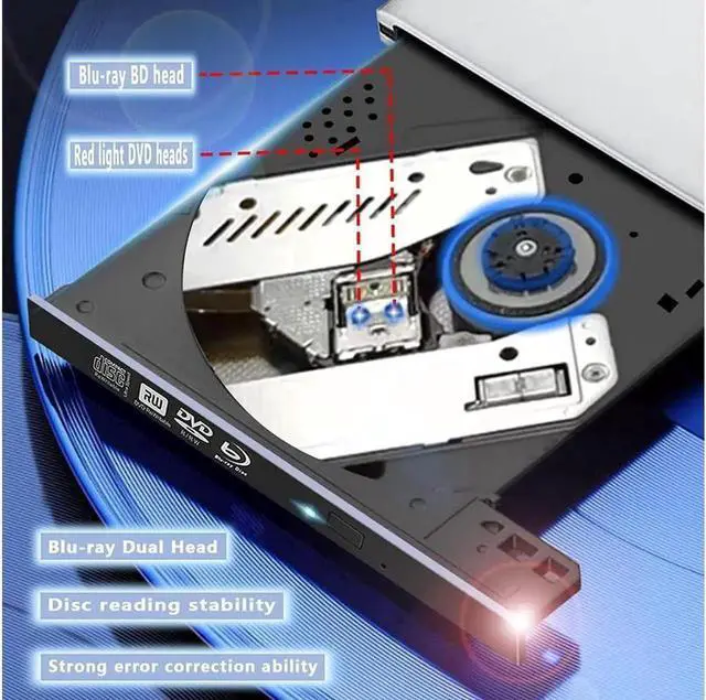 Alt view image 3 of 7 - External Blu-ray DVD Drive, USB 3.0 and Type-C Blu-ray CD DVD Burner 3D Slim Optical Blu-ray Disc DVD Drive, DVD/BD Player Read/Write Portable Blu Ray Drive Compatible with/Win7/Win8/Win10/ Mac