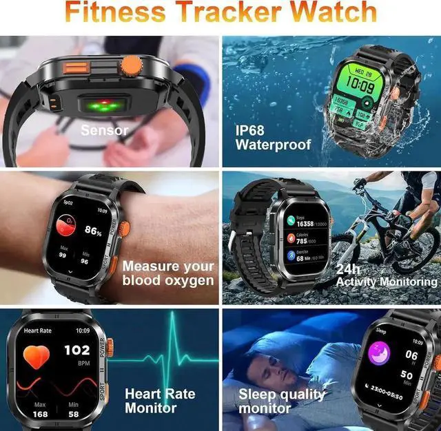 Alt view image 5 of 6 - JAENFONG Military Smart Watch for Men (Answer/Make Calls), 2.13" AMOLED Smart Watch for Android and iOS, 5ATM Waterproof Fitness Sport Watch with 123+ Sport Modes/SpO2/Heart Rate/Sleep Monitor (Black)