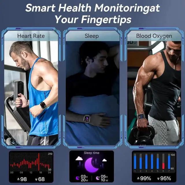 Alt view image 7 of 7 - Smart Watch for Men Women, 1000mAh Battery 100-Day Standby Time, 1.85" HD Screen Fitness Tracker, 110+ Sport Modes, IP68 Waterproof, Heart Rate/Sleep Monitor, Fitness Watch for Android/iOS