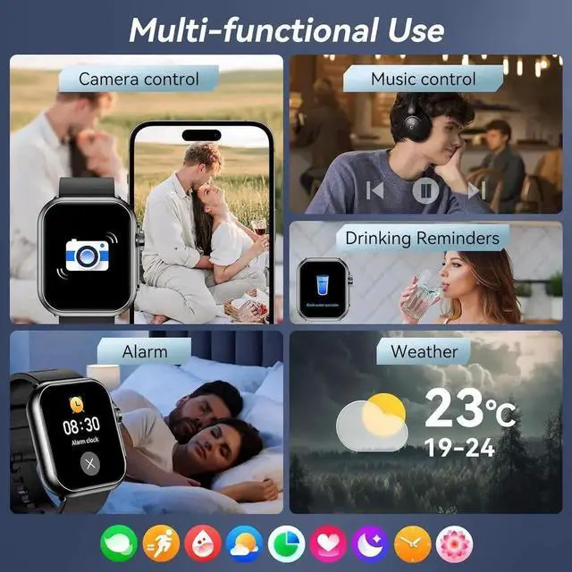 Alt view image 4 of 7 - Smart Watch for Men Women, 1000mAh Battery 100-Day Standby Time, 1.85" HD Screen Fitness Tracker, 110+ Sport Modes, IP68 Waterproof, Heart Rate/Sleep Monitor, Fitness Watch for Android/iOS