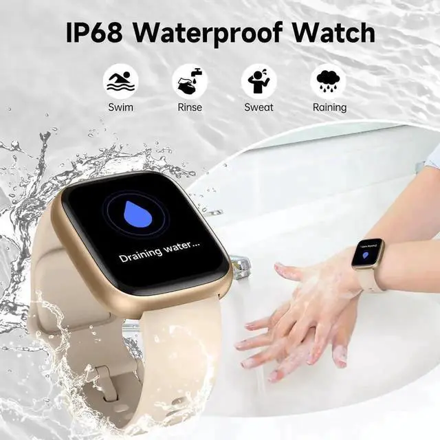 Alt view image 7 of 7 - JAENFONGSmart Watch, Alexa Built-in Smartwatch(Answer/Make Calls),1.83" HD Fitness Tracker,IP68 Waterproof 100+ Sport Mode Activity Tracker,Heart Rate SpO2 Sleep Monitor, iOS Android Compatible (Gold)