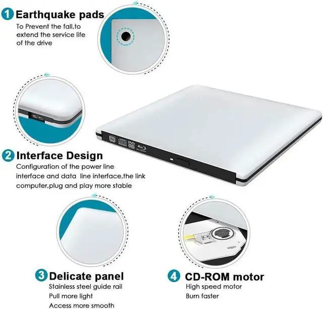 Alt view image 7 of 7 - JAENFONG External 3D Blu ray CD DVD Drive, Portable USB 3.0 and Type-C Blu-ray CD/DVD+/-RW Burner Player Writer Reader Rewriter for PC Netbook Laptop Desktop with Mac OS Windows XP/7/8/10 Silver