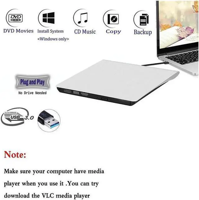 Alt view image 4 of 6 - JAENFONG USB 3.0 DVD-RW DVD-ROM CD-RW Read Writer Burner External Drive for PC Laptop
