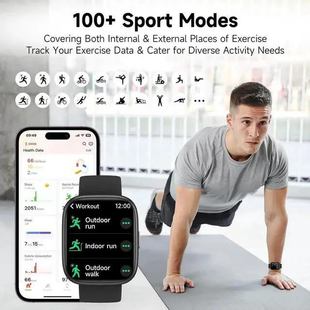 Alt view image 5 of 7 - JAENFONGSmart Watch, Alexa Built-in Smartwatch(Answer/Make Calls),1.83" HD Fitness Tracker,IP68 Waterproof 100+ Sport Mode Activity Tracker,Heart Rate SpO2 Sleep Monitor, iOS Android Compatible(Black)