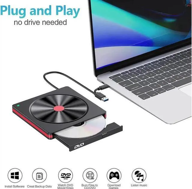 Alt view image 6 of 7 - JAENFONG External DVD CD Drive, USB 3.0 & Type-C Portable CD DVD+/-RW Burner Optical Drives CD ROM/DVD Player Reader DVD Drive External for PC Laptop Desktop Windows 11/10/8/7 Linux/MacOS
