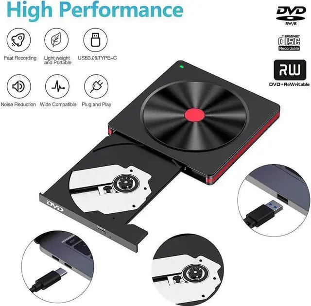 Alt view image 3 of 7 - JAENFONG External DVD CD Drive, USB 3.0 & Type-C Portable CD DVD+/-RW Burner Optical Drives CD ROM/DVD Player Reader DVD Drive External for PC Laptop Desktop Windows 11/10/8/7 Linux/MacOS