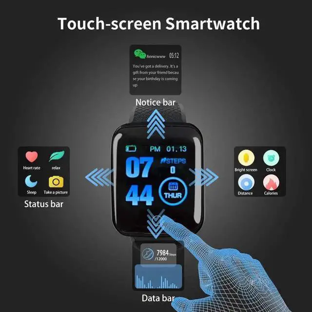 Alt view image 3 of 7 - JAENFONGFitness Tracker, IP67 Waterproof 1.3" Touch Screen Heart Rate Monitor Watch Kids Activity Trackers Smart Watch for Women Men Boy Girl Sleep Monitor Step Counter Calorie Counter for Android iOS