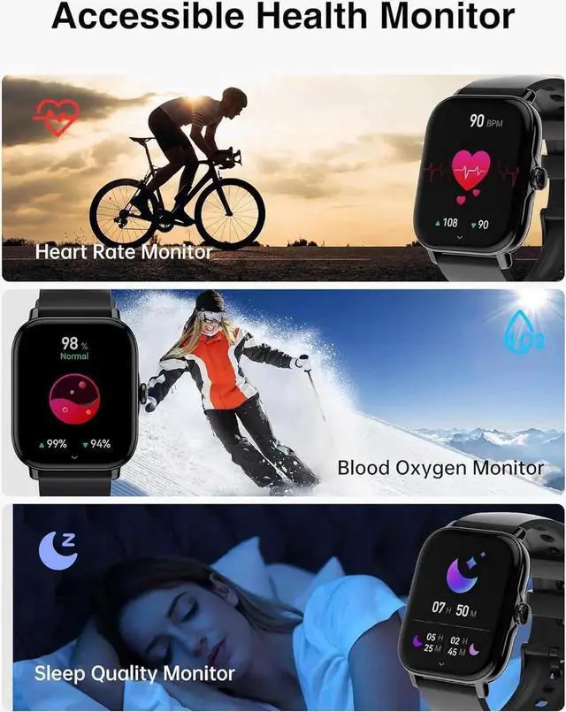 Alt view image 2 of 7 - Smart Watch for Men Women - 1.85" Fitness Tracker Watch with Answer/Make Calls, Heart Rate Sleep Monitor, 111+ Sports, Step Counter, IP68 Waterproof Smartwatch Compatible with Android iOS Gifts
