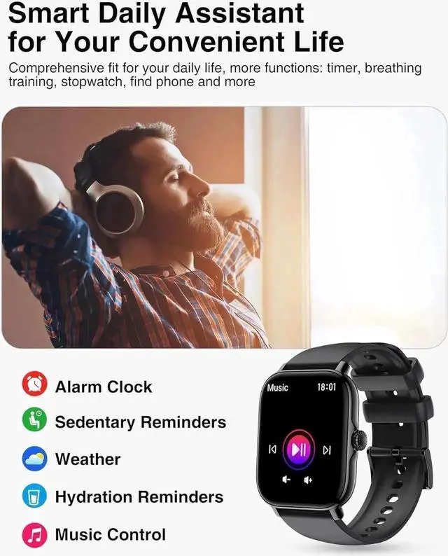 Alt view image 4 of 7 - Smart Watch for Men Women - 1.85" Fitness Tracker Watch with Answer/Make Calls, Heart Rate Sleep Monitor, 111+ Sports, Step Counter, IP68 Waterproof Smartwatch Compatible with Android iOS Gifts