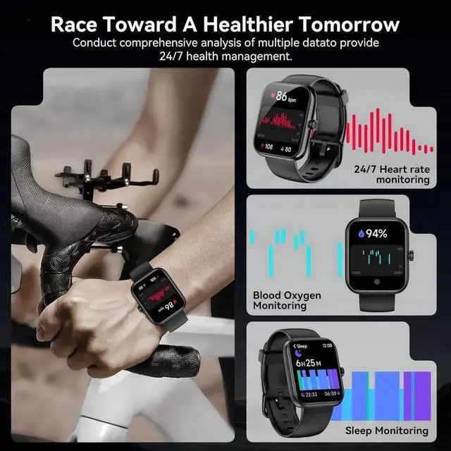 Alt view image 2 of 7 - JAENFONG Smart Watch with Alexa Built-in, 1.83'' Touchscreen with Call Function, IP68 Waterproof Fitness Tracker, 100+ Sport Modes, Heart Rate & Sleep Monitor, Pedometer, iOS/Android Compatibled