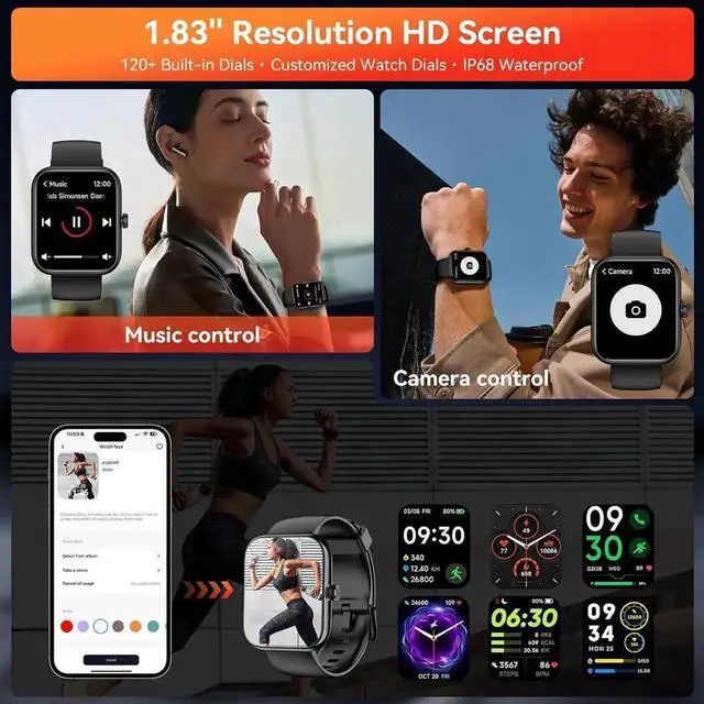 Alt view image 5 of 7 - JAENFONG Smart Watch with Alexa Built-in, 1.83'' Touchscreen with Call Function, IP68 Waterproof Fitness Tracker, 100+ Sport Modes, Heart Rate & Sleep Monitor, Pedometer, iOS/Android Compatibled