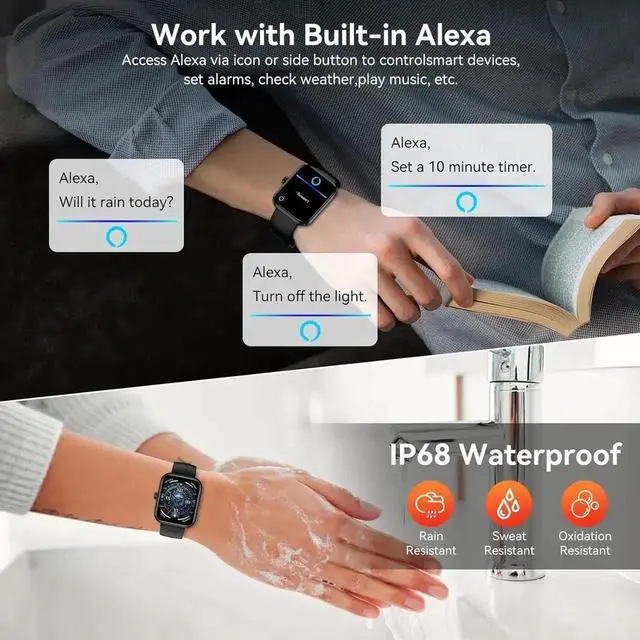 Alt view image 4 of 7 - JAENFONG Smart Watch with Alexa Built-in, 1.83'' Touchscreen with Call Function, IP68 Waterproof Fitness Tracker, 100+ Sport Modes, Heart Rate & Sleep Monitor, Pedometer, iOS/Android Compatibled