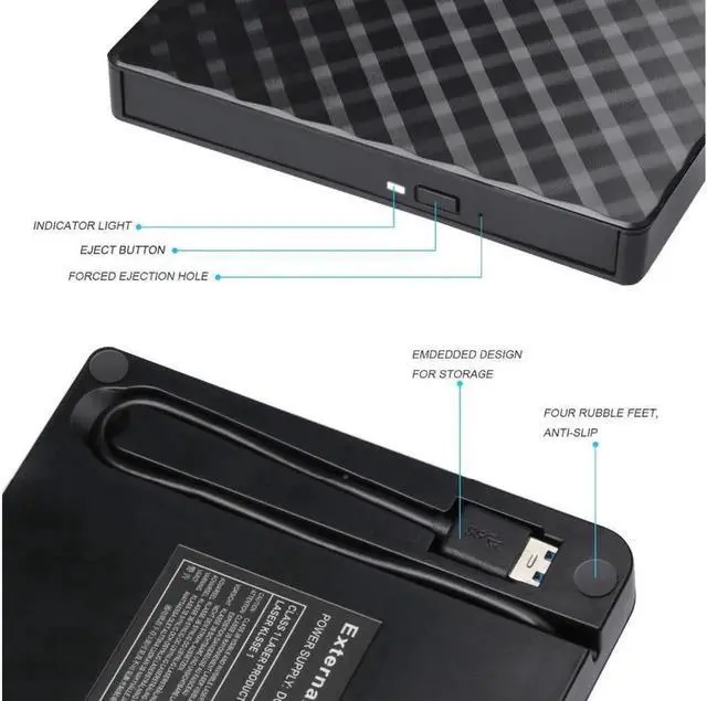 Alt view image 7 of 7 - JAENFONG USB 3.0 External CD Drive, KEHIPI CD/DVD-RW Drive, CD-RW Rewriter Burner Superdrive for High Speed Data Transfer for Laptop Notebook PC Desktop Support Windows/Vista/7/8.1/10 (Black)