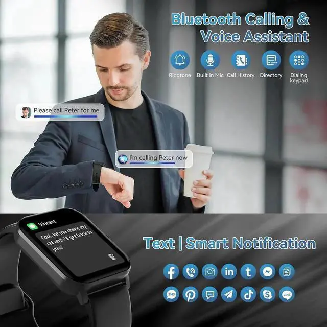 Alt view image 7 of 7 - Smart Watch, 1.85" HD Smartwatch for Men Women (Answer/Make Calls), Fitness Watch with 120+ Sports Modes, IP68 Waterproof, Heart Rate/Sleep Monitor, Activity Trackers for iOS/Android Phones