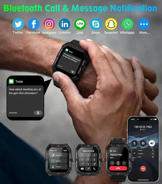 Alt view image 4 of 6 - Military Smart Watch for Men(Answer/Make Call) 2.02" Smartwatch with Heart Rate Blood Oxygen Sleep Monitor 128 Sports Modes Fitness Tracker Step Calorie Counter IP68 Waterproof for IOS Android Phones