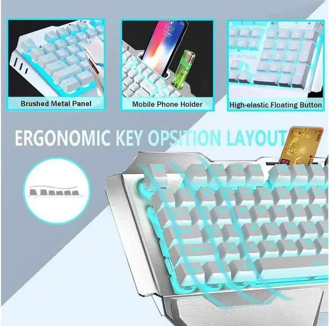 Alt view image 2 of 7 - Wireless Gaming Keyboard and Mouse,Rainbow Backlit Rechargeable Keyboard Mouse with 3800mAh Battery Metal Panel,Removable Hand Rest Mechanical Feel Keyboard and 7 Color Gaming Mute Mouse for PC