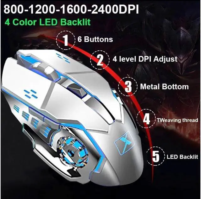 Alt view image 4 of 7 - Wireless Gaming Keyboard and Mouse,Rainbow Backlit Rechargeable Keyboard Mouse with 3800mAh Battery Metal Panel,Removable Hand Rest Mechanical Feel Keyboard and 7 Color Gaming Mute Mouse for PC