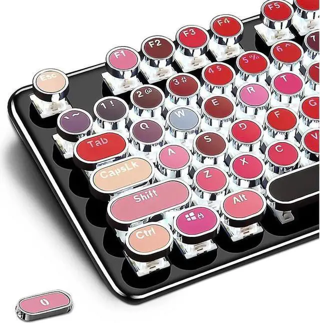 Alt view image 3 of 7 - JAENFONG Typewriter Style Mechanical Gaming Keyboard, Retro Steampunk Vintage Keyboard with White