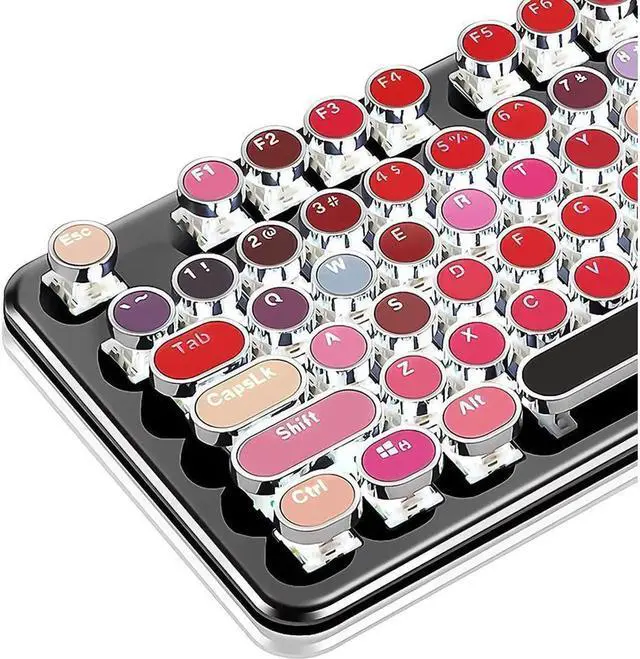 Alt view image 5 of 7 - JAENFONG Typewriter Style Mechanical Gaming Keyboard, Retro Steampunk Vintage Keyboard with White