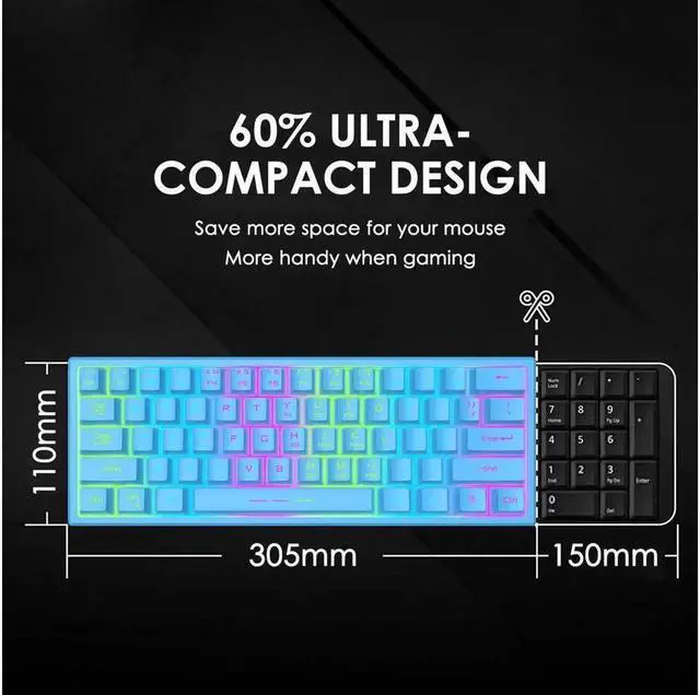 Alt view image 5 of 6 - JAENFONG Wireless Gaming Keyboard and Mouse Combo,61 Key Rainbow Backlit Keyboard with Rechargeable 4000mAh,Mechanical Feel,Ergonomic,Quiet,RGB Mute Mice and Mousepad for PS4,Xbox One,Desktop,PC Blue