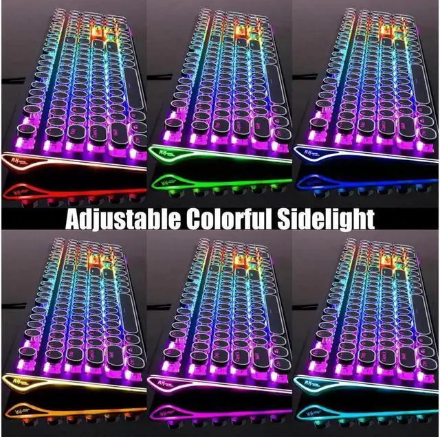 Alt view image 7 of 7 - JAENFONG Typewriter Style Mechanical Gaming Keyboard with True RGB Backlit Collapsible Wrist Rest 108-Key Blue Switch Retro Round Keycap, Black