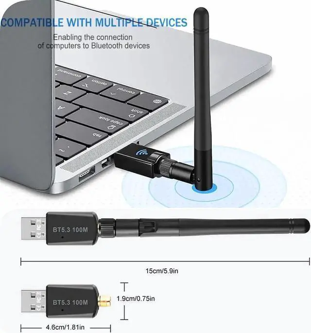 Alt view image 2 of 7 - USB Bluetooth Adapter 5.3 , Long-Distance Bluetooth 5.3 Dongle PC, 100M Audio Transmission, Low Latency EDR Bluetooth Receiver for Bluetooth Keyboard Mouse, Support Windows 10/11/8.1 (Plug and Play)