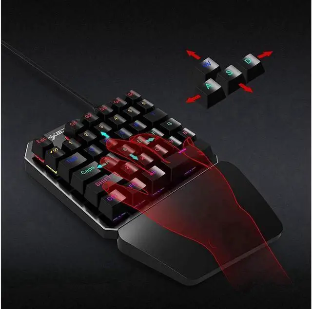 Alt view image 2 of 6 - JAENFONG One Handed Mechanical Gaming Keyboard , Mechanical Portable RGB LED Backlit Game Keyboard with Keypad for LOL/PUBG/Wow/Dota/OW/Fps Game, Blue Switches, 35 Keys