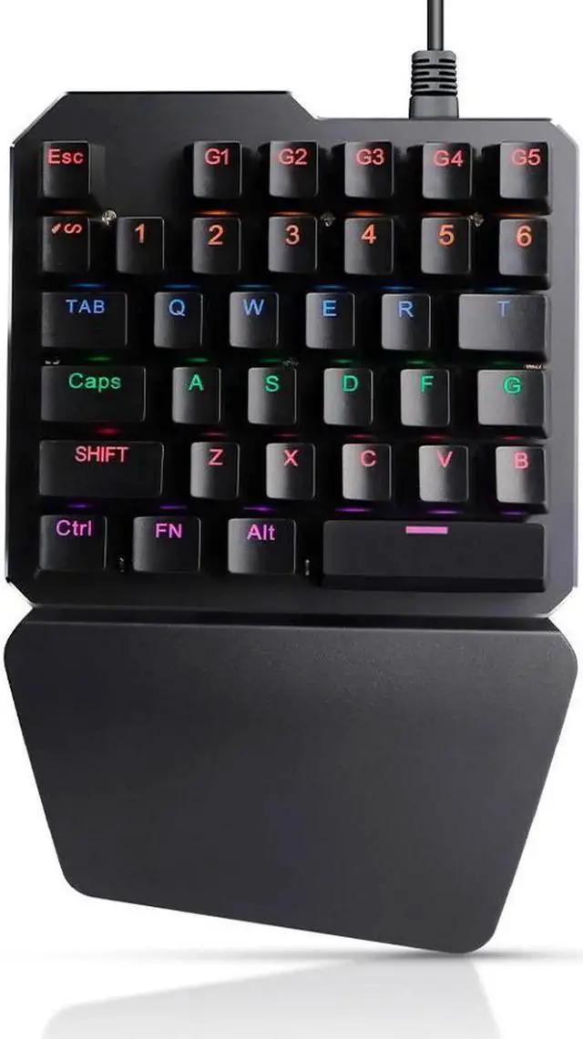 Alt view image 4 of 6 - JAENFONG One Handed Mechanical Gaming Keyboard , Mechanical Portable RGB LED Backlit Game Keyboard with Keypad for LOL/PUBG/Wow/Dota/OW/Fps Game, Blue Switches, 35 Keys