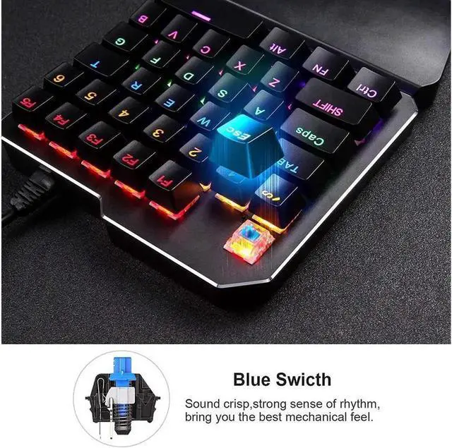 Alt view image 5 of 6 - JAENFONG One Handed Mechanical Gaming Keyboard , Mechanical Portable RGB LED Backlit Game Keyboard with Keypad for LOL/PUBG/Wow/Dota/OW/Fps Game, Blue Switches, 35 Keys